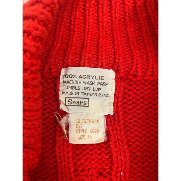 Vintage Sears Button Up Sweater Cardigan Orange Red Acrylic Pockets - Picture 3 of 7